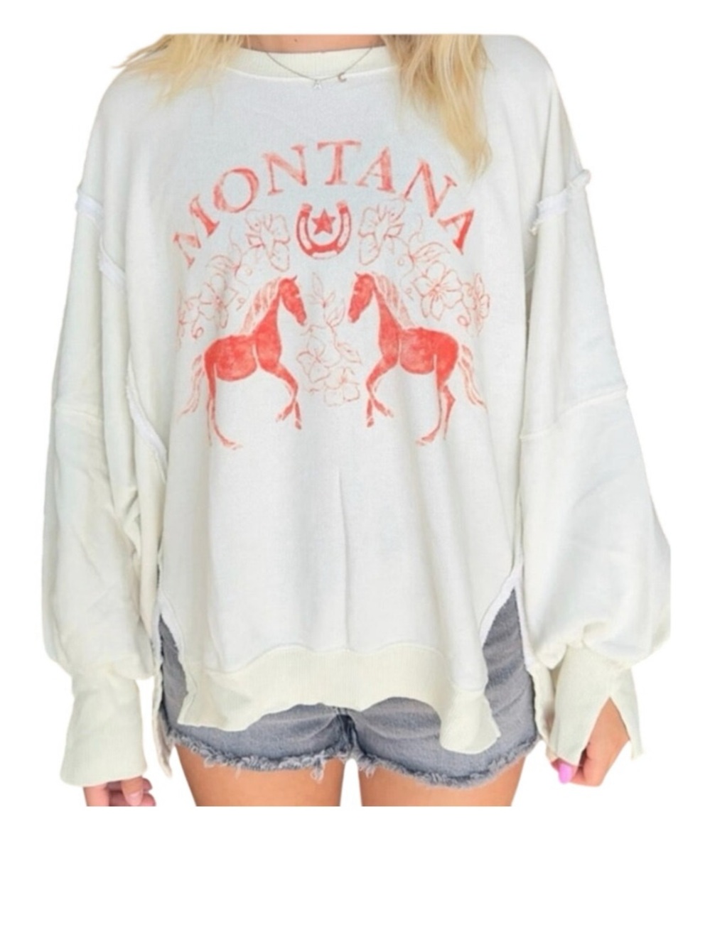 WE THE FREE Graphic Montana Horses Camden Pullover Size Large New with Tag